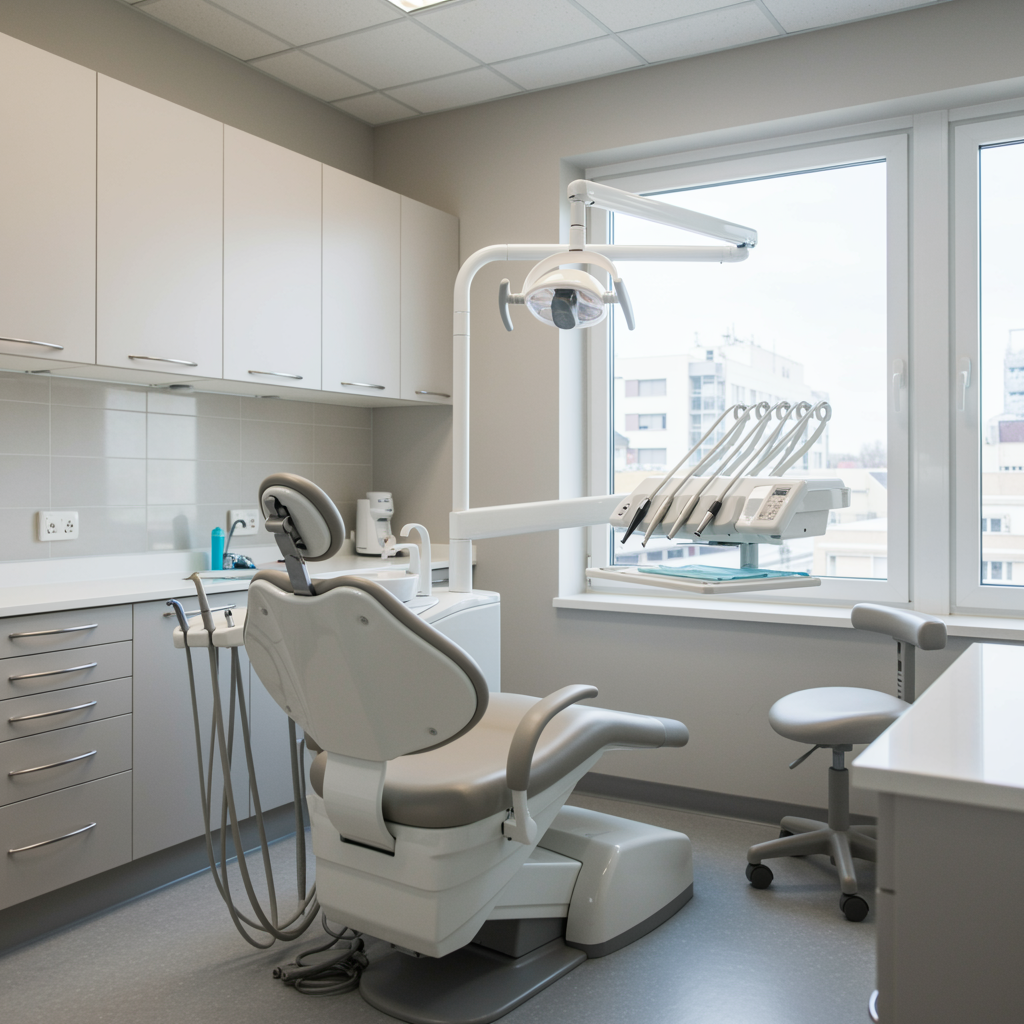 modern dental office room with a clean dental chair and countertop, perfect setting for professional cavity treatment